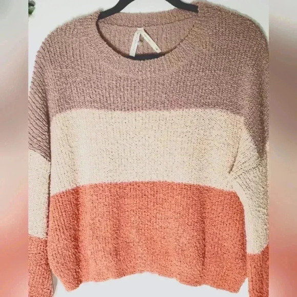 Dreamers Chunky Knit Cropped Boxy  Colorblock Fuzzy Boho Sweater SzM/L - Picture 3 of 9